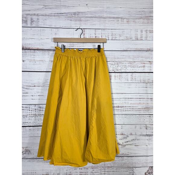 C&A Women's Mustard Yellow midi Skirt size M Pockets Elastic Waist Boho Flowing - Picture 1 of 3